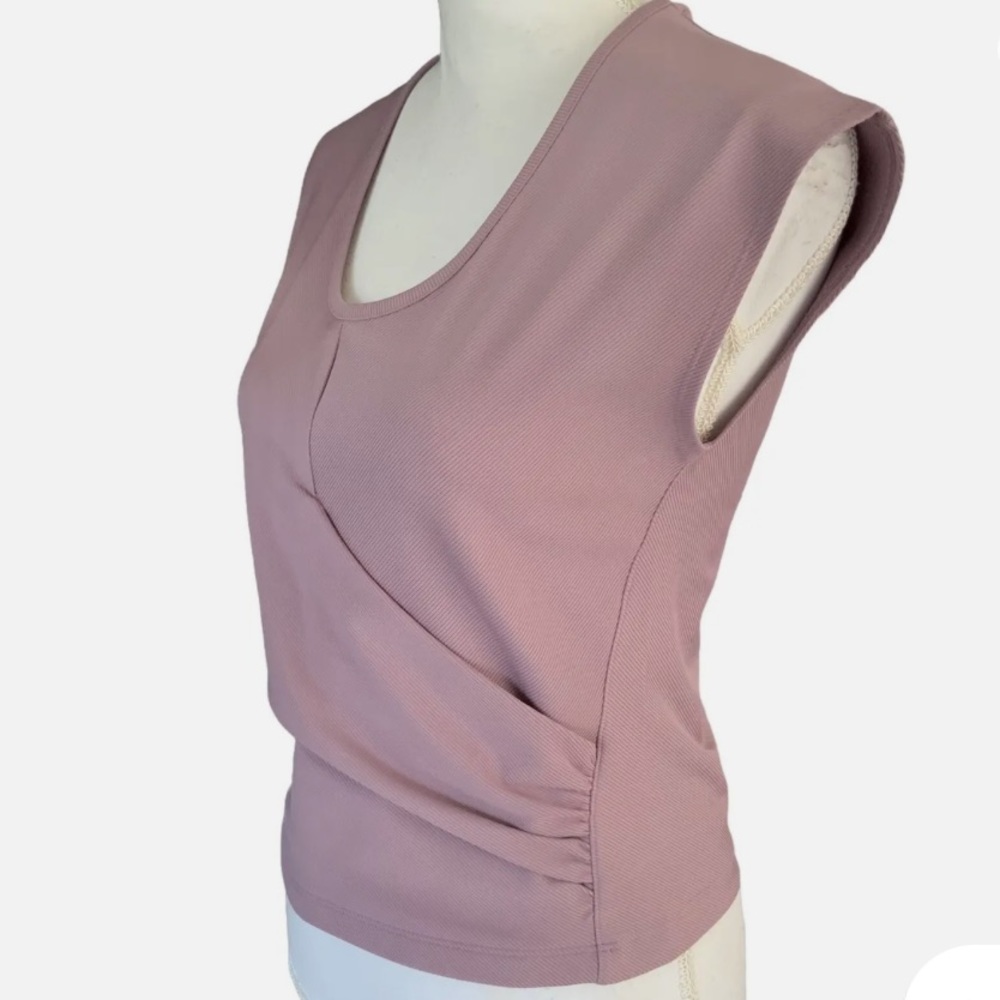 Athleta Women's Bayview Tee Top Faux Wrap Cap Slve Purple Yoga Workout!